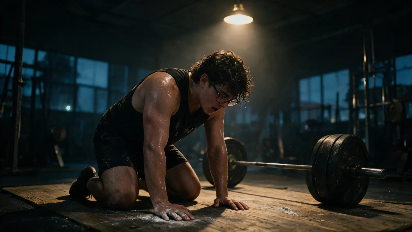 Jaden on his knees after a heavy set